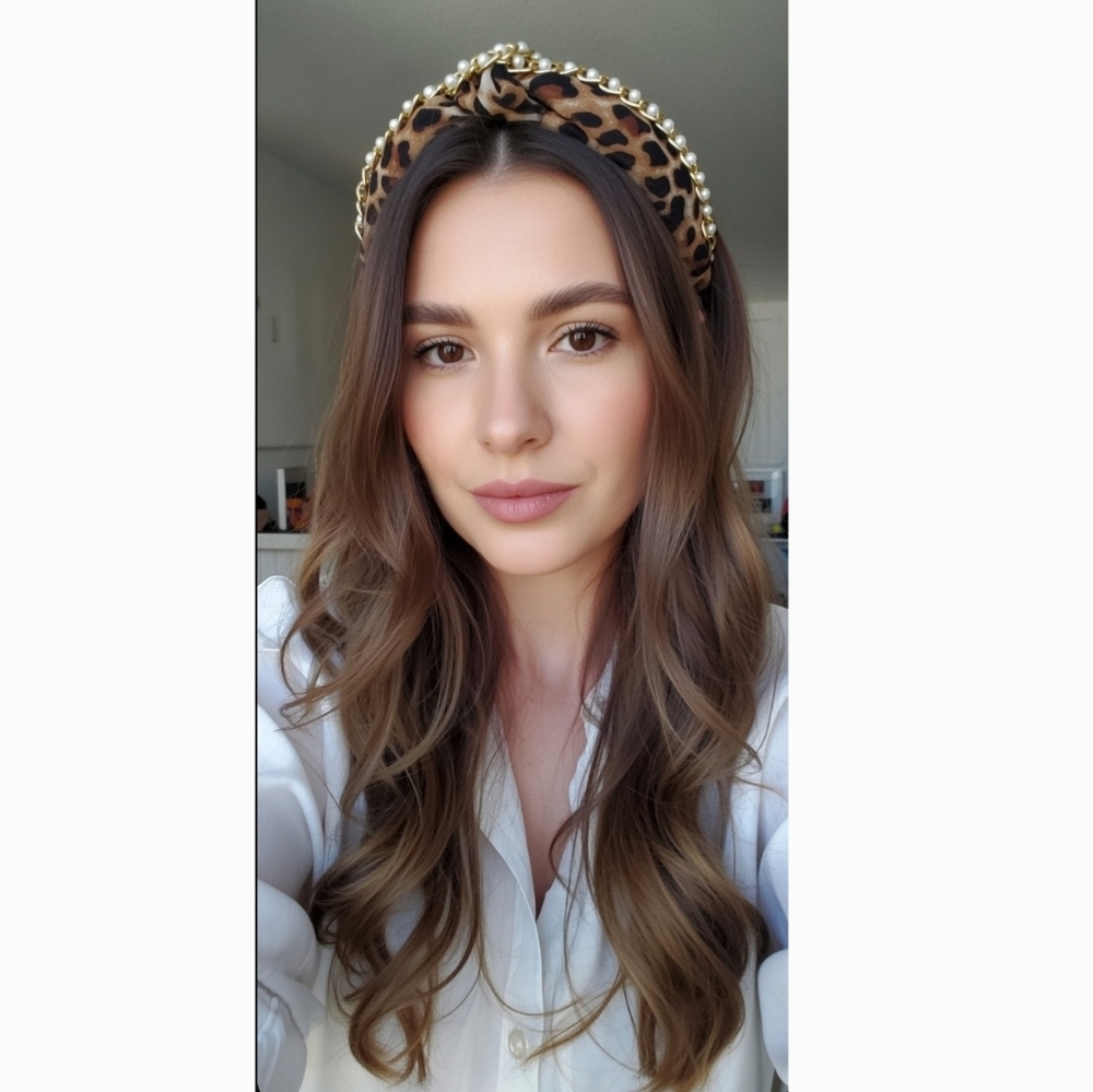 Leopard Print Headband with Gold Chain NWT